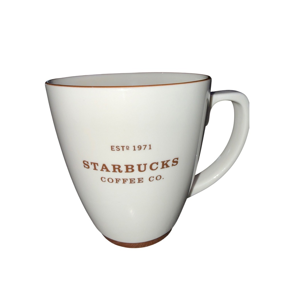 Starbucks Coffee Co 2006 White Brown Tapered Ceramic Mug 4.5 Inch ESTD 1971